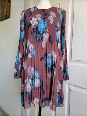 Aritzia Wilfred Floral Long Sleeve Pleated Chiffon Mini Dress Size M